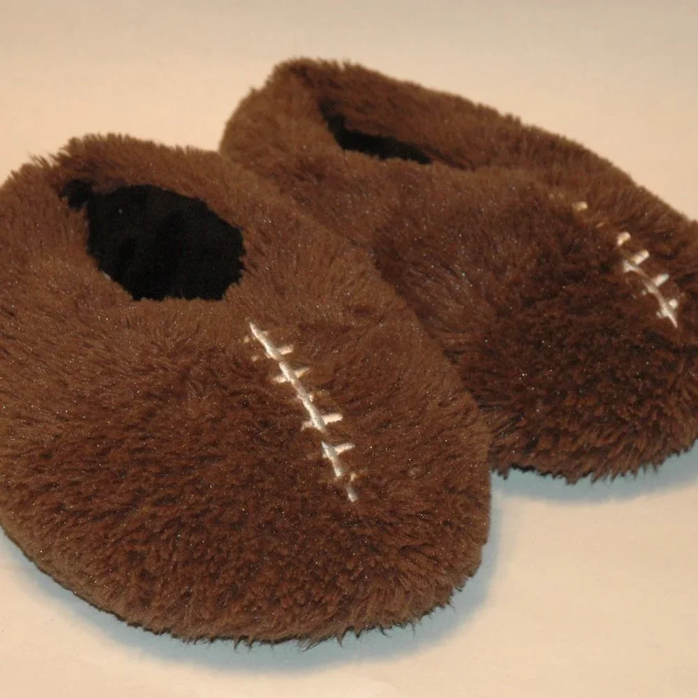 The Children's Place Youth Size 3-4 Plush Brown Football Slippers